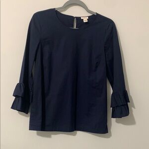 J. CREW Women's Navy Blue Poplin
Ruffle Cuff Round Neck Blouse Size 2